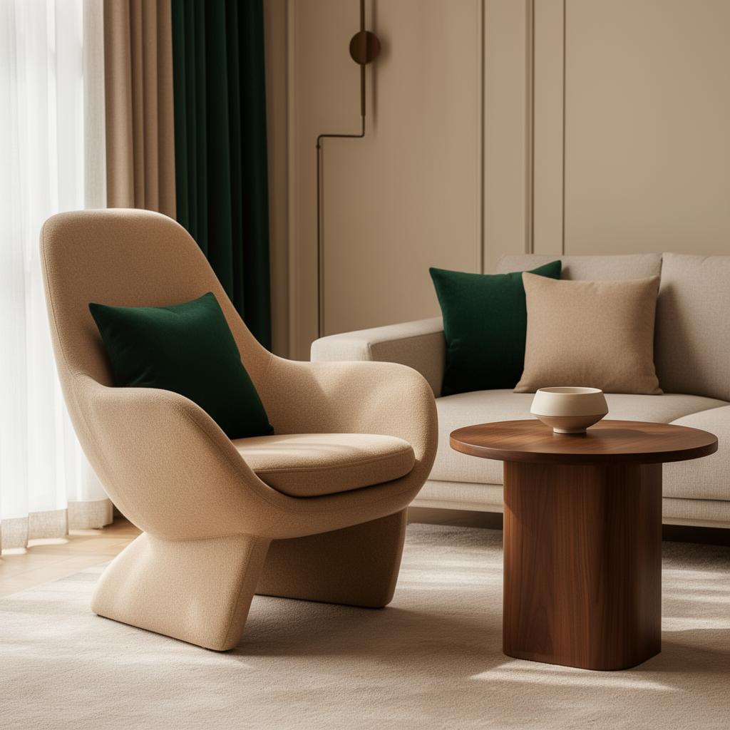 Sala de estar com poltrona escultural